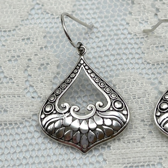 Vintage ATI Indonesia Bali 925 Sterling Silver Filigree Scroll Dangle Earrings - Picture 3 of 10